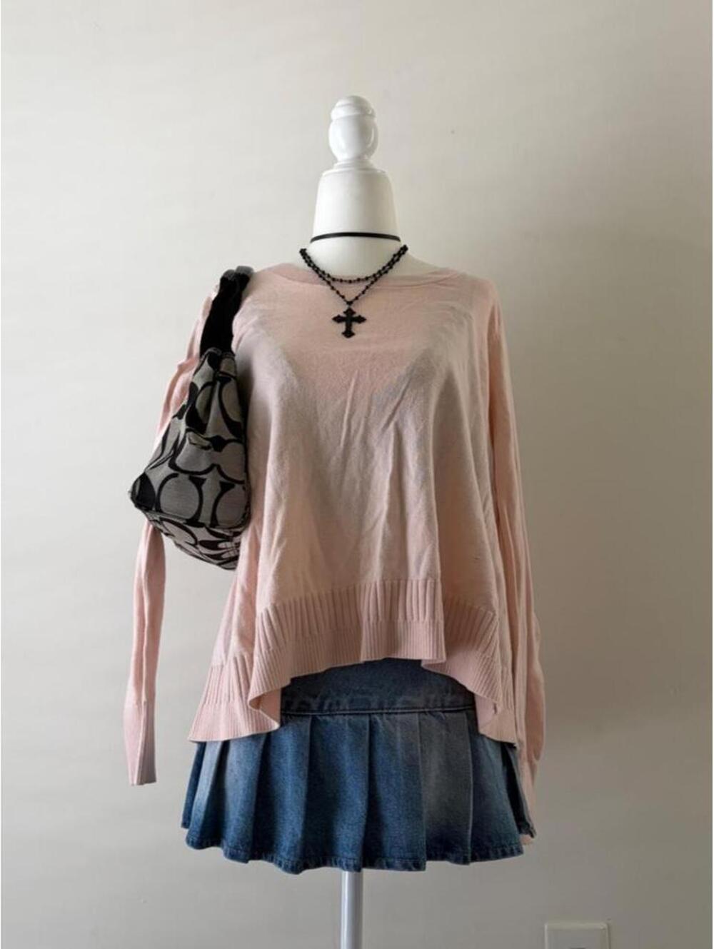 Y2K Blush Pink Lightweight Knit Sweater Ribbed Hem Coquette Fairy Top 💓